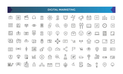 Digital marketing set of web icons in line style. Marketing icons for web and mobile app.