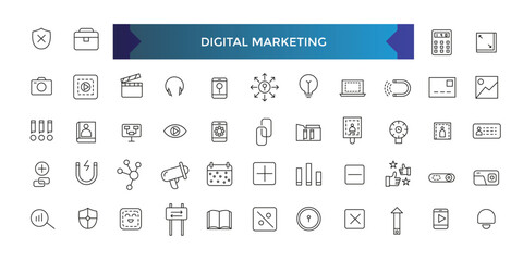 Fototapeta na wymiar Digital marketing set of web icons in line style. Marketing icons for web and mobile app.