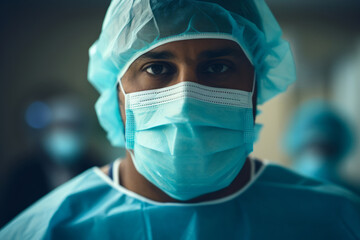 Portrait of a doctor medical worker in surgical clothing in an operating room, concept of surgery and professionalism in the medical field	

