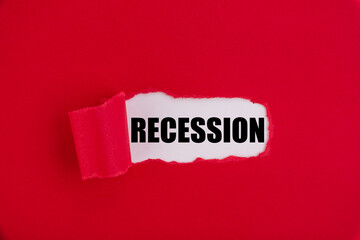 Text, word Recession on a red background.