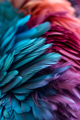 A colorful background with feathers, Fondo con detalle y textura de multitud de plumas de diferentes colores,Colorful Feather Background Texture. Vibrant, Artistic Design with Exotic Wing Details
