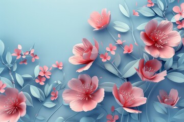 Paper Art Floral Design in Shades of Coral and Blue