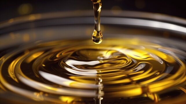a zoomed in picture of a bowl of canola oil, as a drop is dropped in the bowl, and you see the ripples of the drop. 