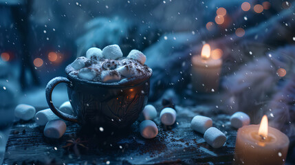 Dark hot chocolate with marshmallows