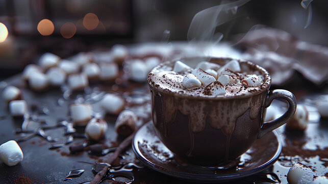 Dark hot chocolate with marshmallows