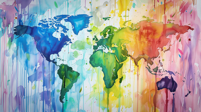 The world map with watercolors