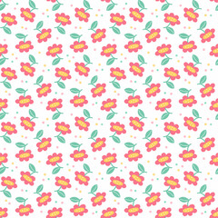 Pink flowers seamless pattern. Cute flowers hand drawn flat design.