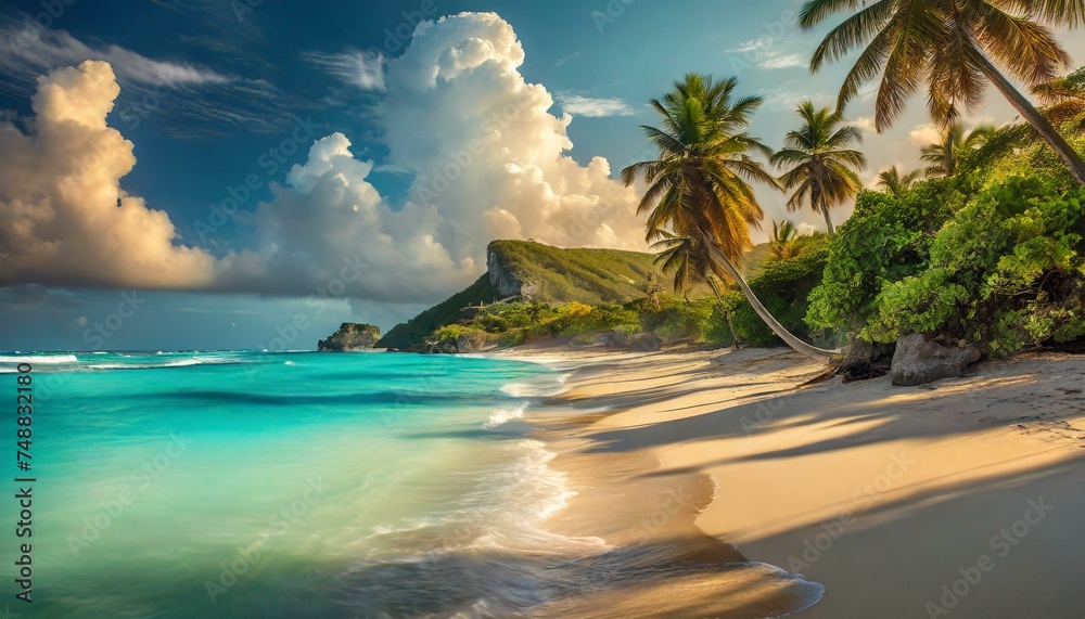 Sticker beach with palm trees