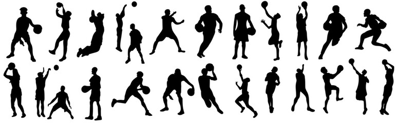 silhouette of a basket ball players - obrazy, fototapety, plakaty