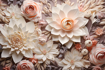 Elegant paper floral background in neutral tones