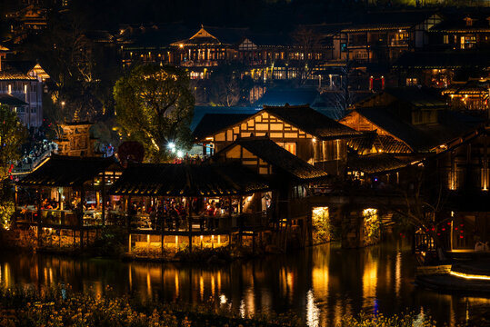 night view of the village of guizhou, china