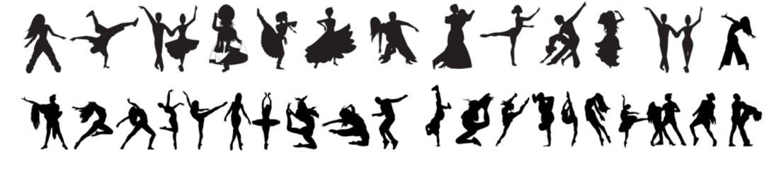 set of silhouettes of dancers

