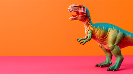 Fun toy dinosaur on a brightly colored Background, Copy space for your text