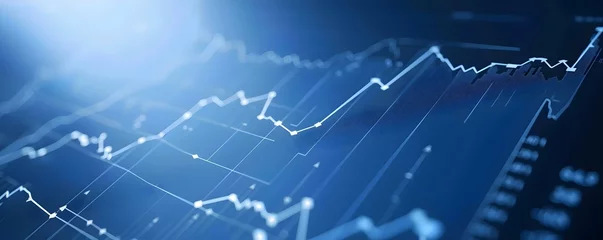Poster Financial data analysis graph on blue background in stock market setting. Concept Financial Data Analysis, Graphs, Blue Background, Stock Market, Setting © Ян Заболотний
