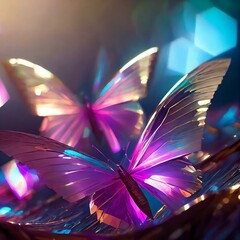 Szklane motyle w neonowych kolorach - obrazy, fototapety, plakaty