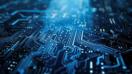 A close up of a blue circuit board with many small squares