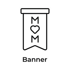 Mothers day banner with heart, flat icon of mothers day celebration banner