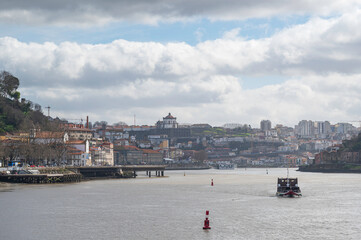 Panoramic view of Gaia river front over Douro river from the direction of the coast