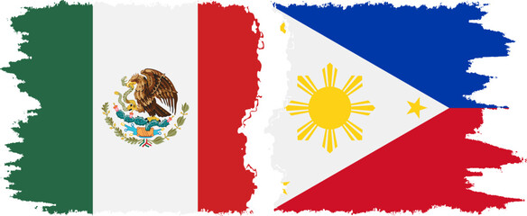 Philippines and Mexico grunge flags connection vector