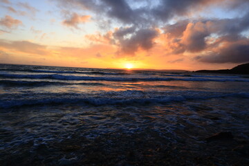 View on a sunset on the Pentrez beach located in the department of Finistère, in the region of Brittany