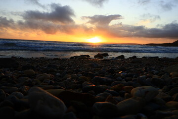 View on a sunset on the Pentrez beach located in the department of Finist&egrave;re, in the region of Brittany