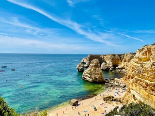 Beautiful view of Benagil Cave in Carvoeiro Algarve Portugal