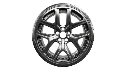 Close-Up of a Modern Car Alloy Wheel With High-Performance Tire - obrazy, fototapety, plakaty