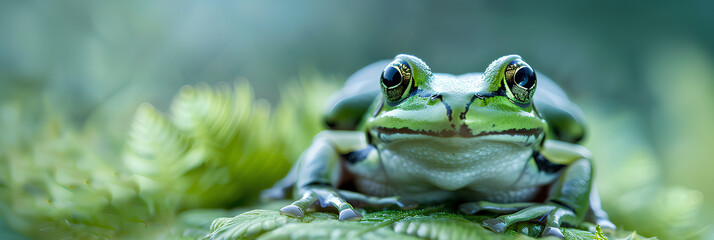 Macro photo of green frog