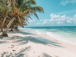 Paradise beach with palm trees and turquoise sea