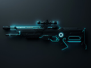 A futuristic weapon with a blue and green color scheme