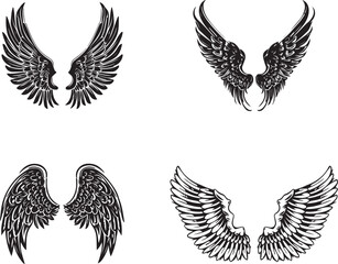 Hand drawn wings design element.wings illustration tattoo style. 