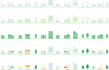 デフォルメした家と木の並び