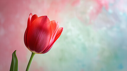 Fototapeta na wymiar One Tulip flower on a pastel background