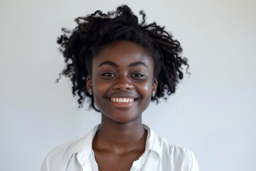 Radiating joy and humor, a university student girl stands before a pristine white background, perfectly capturing the spirit of youthful protagonists.