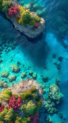 Vibrant coral reefs in clear blue waters - A breathtaking underwater landscape showcasing vibrant coral reefs amidst clear blue ocean waters, highlighting nature's beauty and diversity