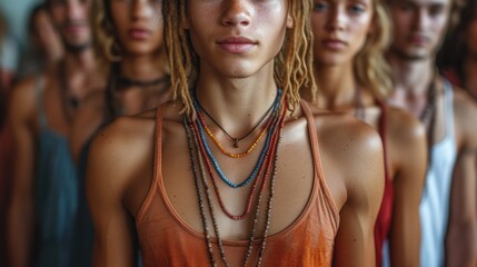 A Group of Young People with Dreadlocks, Multiple Faces of a Young Man with Dreadlocks, Different Views of a Young Woman with Dreadlocks, Various Poses of a Young Person with Dreadlocks. - obrazy, fototapety, plakaty