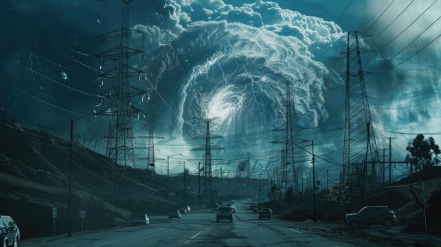 seismic activity, depicting scenes of earthquake aftermath alongside HAARP installations or facilities, aiming to provoke thought and discussion on the conspiracy theory.