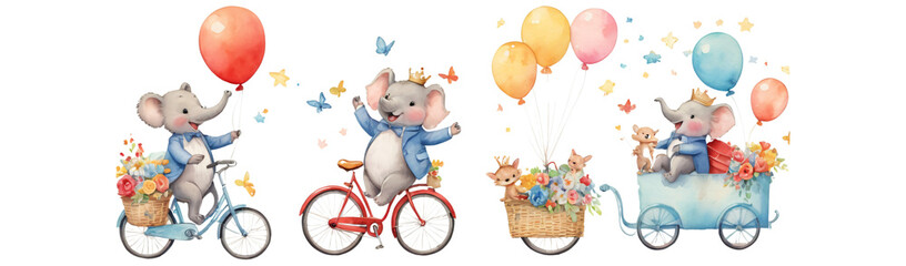 Set enchanted mouse parade with transparent background