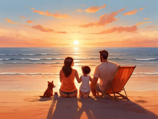 family on beach