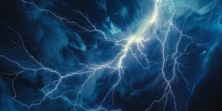 A striking image featuring electric blue lightning bolts against a black background, creating a dramatic and electrifying atmosphere