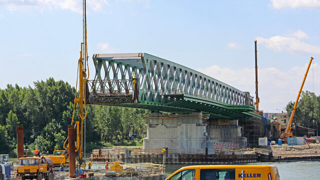 New Bridge Construction Over Danube River in Bratislava Slovakia