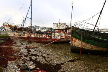 View of the Camaret boat cemetery located in the town of Camaret-sur-mer in the department of Finistère, Brittany