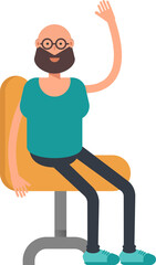Bald Bearded Man Character Sitting on Chair
