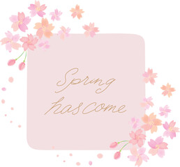 Fototapeta na wymiar 桜のフレームイラスト正方形 メッセージ入り　くすみカラー