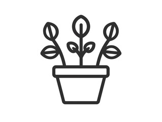 Outline icon of plant in the planterbox. Black line and in minimal style. 
