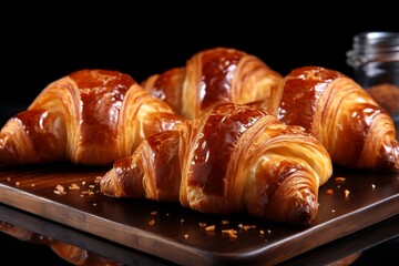 Delicious freshly baked french croissant closeup - tasty flaky pastry view for breakfast and brunch
