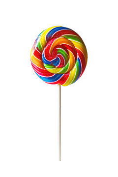 colourful rainbow coloured lollipop on transparent background