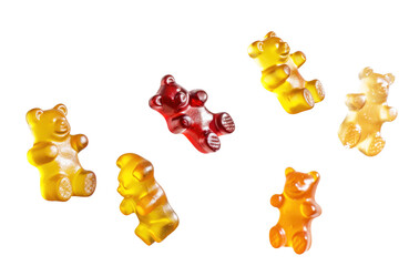 colourful gelatin gummy bears candy on transparent background