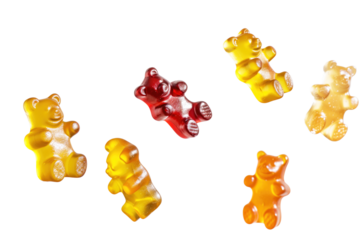 colourful gelatin gummy bears candy on transparent background