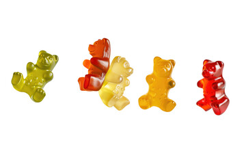 colourful gelatin gummy bears candy on transparent background